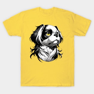 Stunning and Cool Japanese Chin Monochrome and Gold Portrait for Father's Day T-Shirt